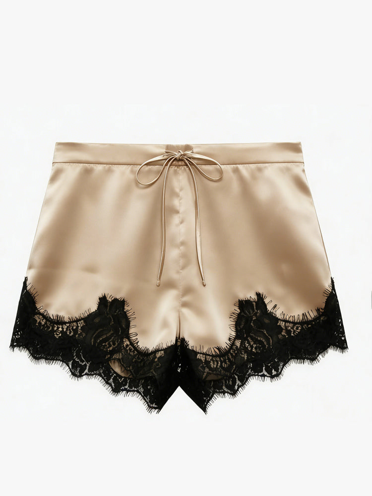 Black Puff Top & Lace Trim Shorts Set