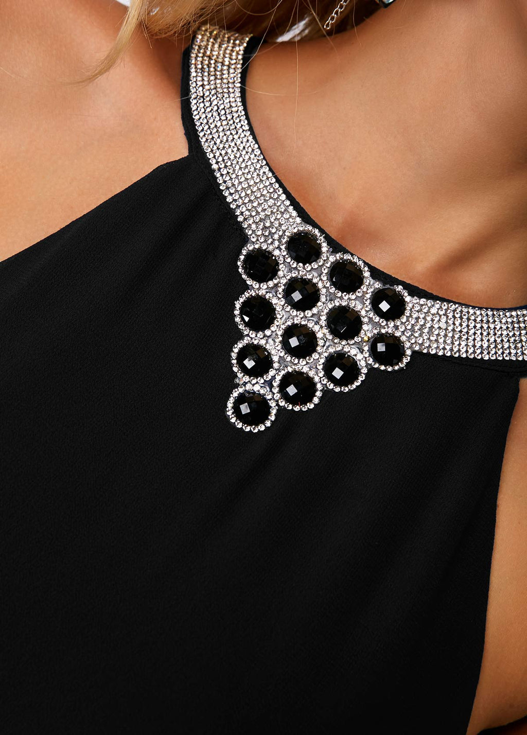 Sarah | Embellished Neck Asymmetric Hem Chiffon Dress