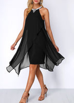 Sarah | Embellished Neck Asymmetric Hem Chiffon Dress