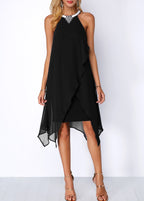 Sarah | Embellished Neck Asymmetric Hem Chiffon Dress