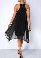 Sarah | Embellished Neck Asymmetric Hem Chiffon Dress