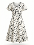 White Polka Dot Short Sleeve Square Neck Dress