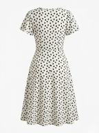 White Polka Dot Short Sleeve Square Neck Dress