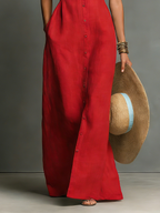 Linen-Blend Sleeveless Maxi Shirt Dress
