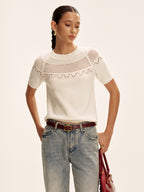 Short-Sleeve Eyelet Knit Sweater