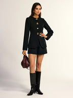 Metal Detail Crew Neck Blazer