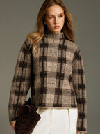 Wool-Blend Plaid Turtleneck Sweater