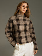 Wool-Blend Plaid Turtleneck Sweater