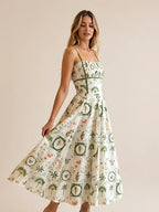 Green Botanical Midi Dress