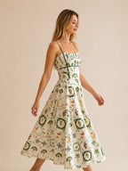 Green Botanical Midi Dress