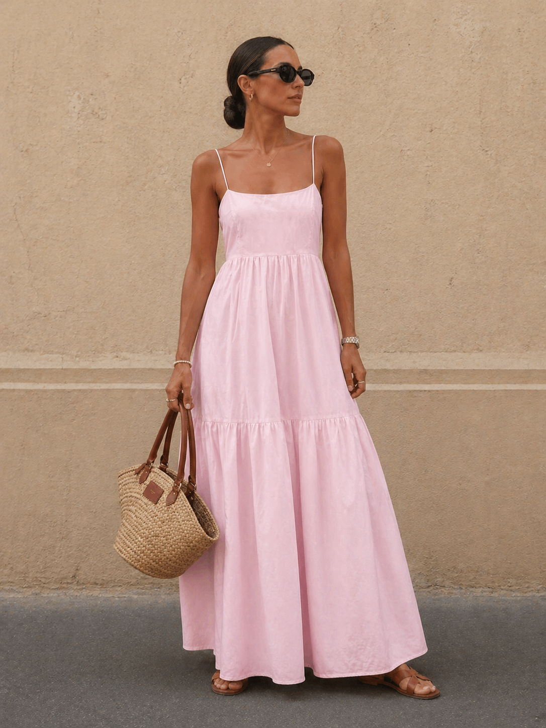 Solid Backless Long Dress