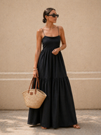 Solid Backless Long Dress