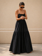 Solid Backless Long Dress
