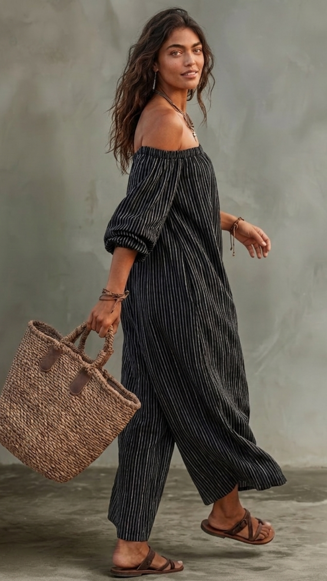 Cotton-linen Blend Off-shoulder Long-sleeved Maxi Dress