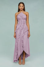Jessica | Pleated Frill Halter Neck Midi Dress
