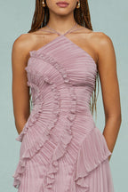 Jessica | Pleated Frill Halter Neck Midi Dress