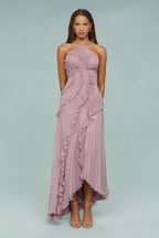 Jessica | Pleated Frill Halter Neck Midi Dress