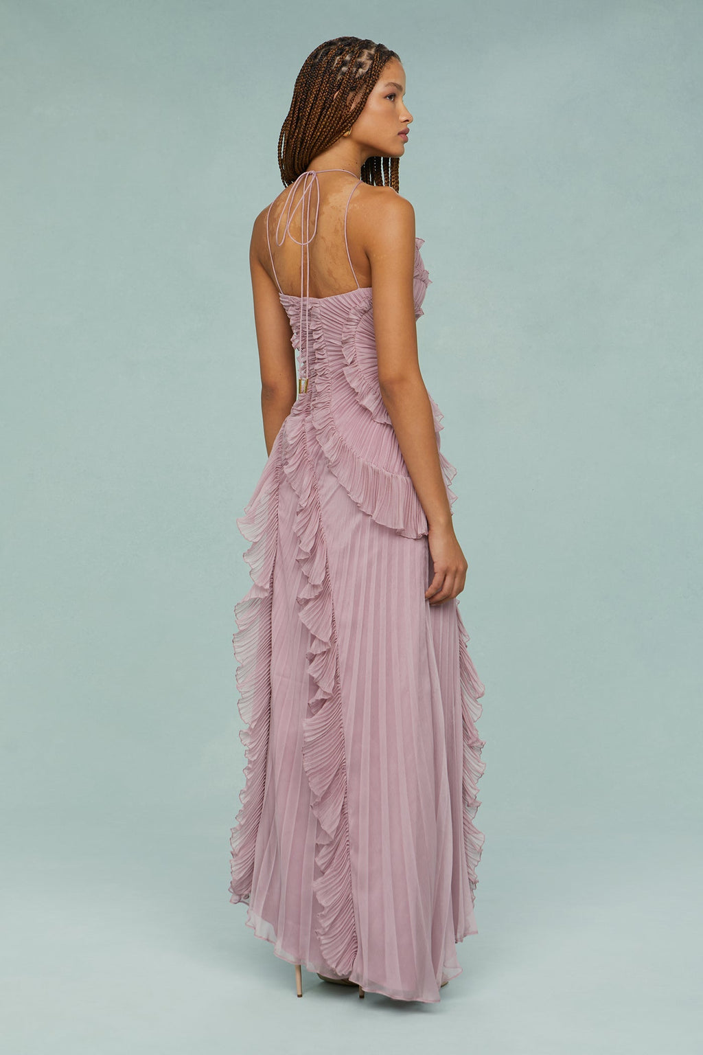 Jessica | Pleated Frill Halter Neck Midi Dress