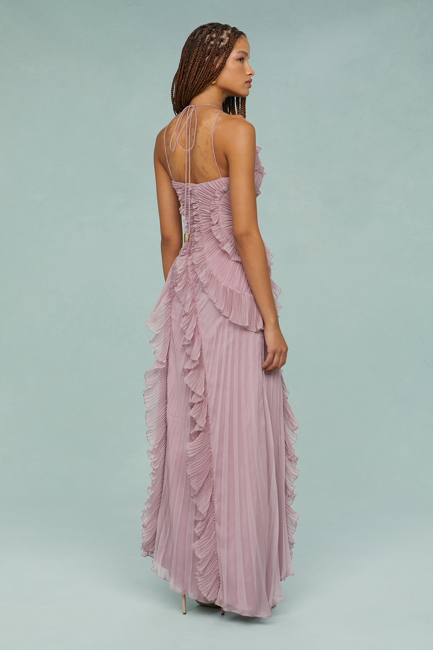 Jessica | Pleated Frill Halter Neck Midi Dress