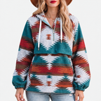Women’s Oversized Quarter Zip Geometric Print Hoodie