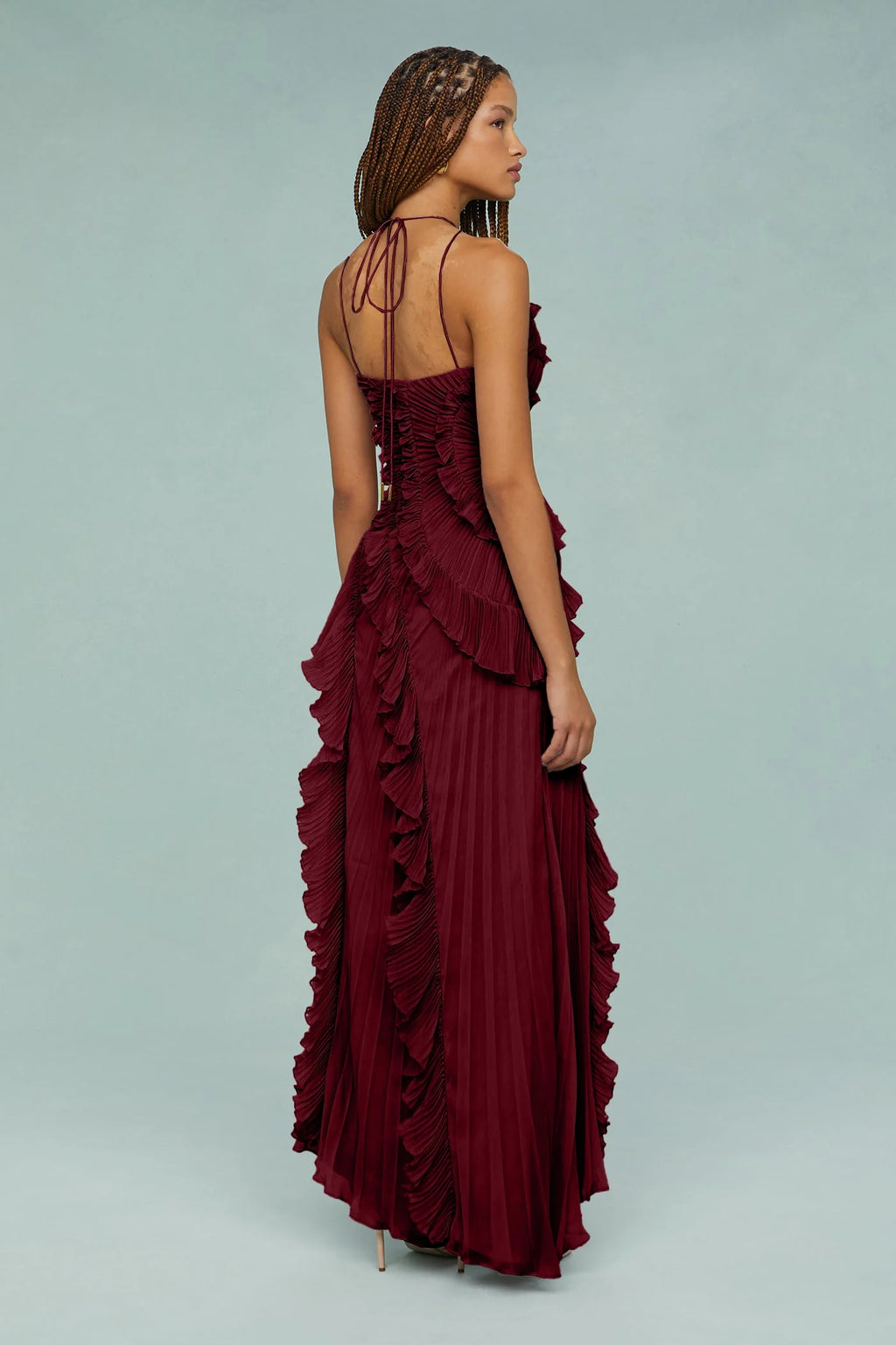 Jessica | Pleated Frill Halter Neck Midi Dress