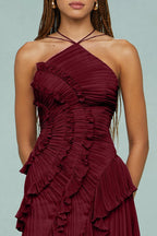 Jessica | Pleated Frill Halter Neck Midi Dress