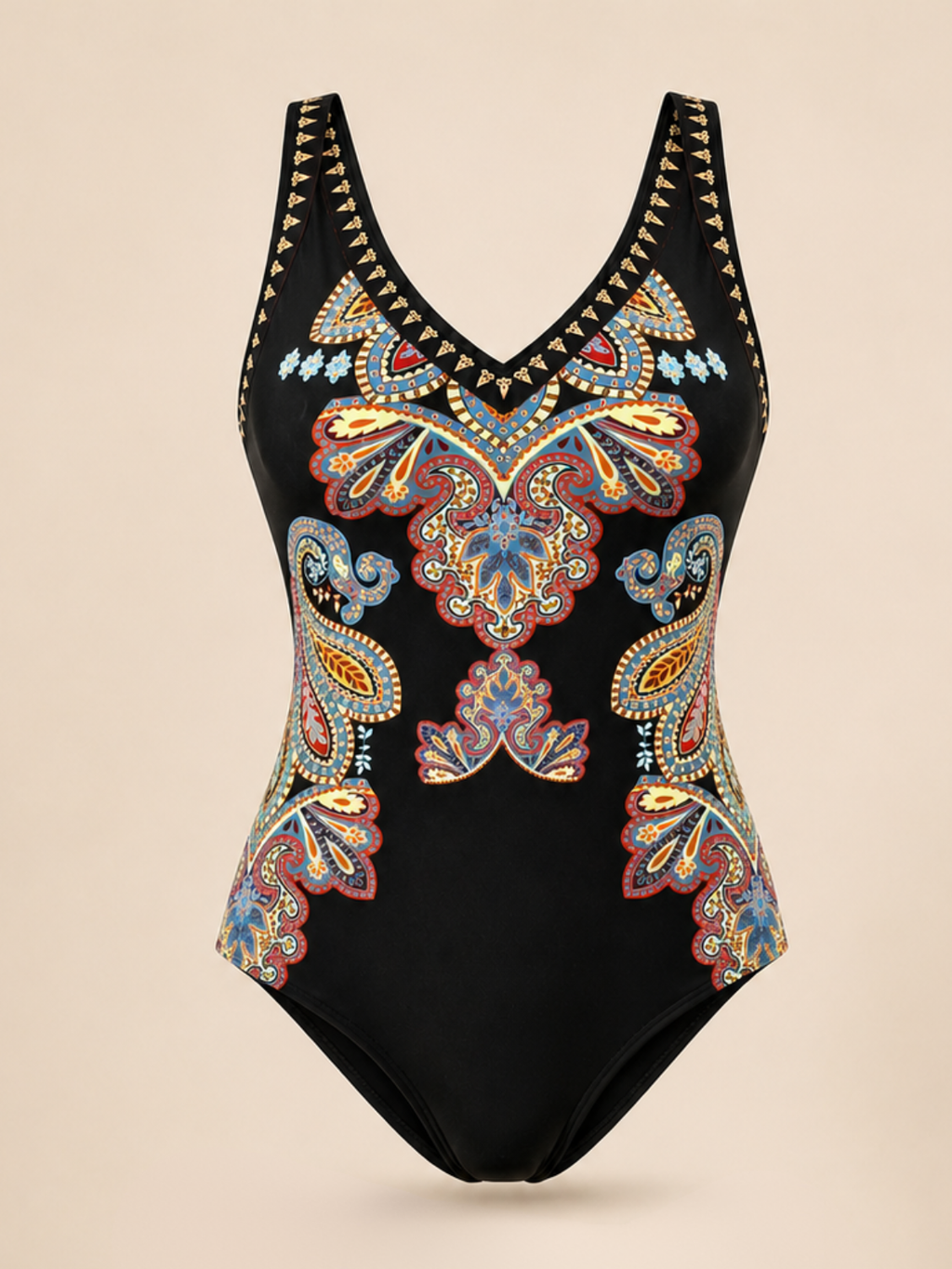 Multi Color Tummy Control Tribal Print One Piece